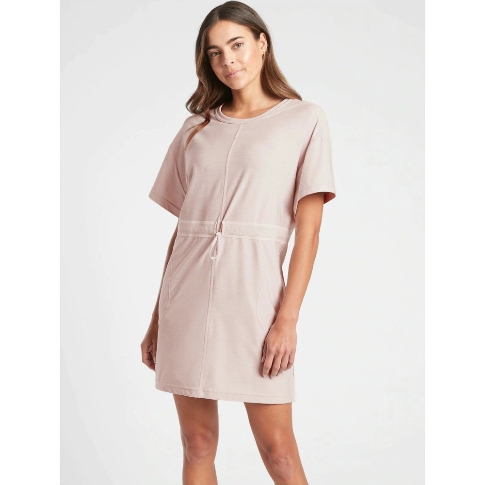 Athleta Crosscurrent Coverup Dress M Beige UPF 50 Swim Athleisure Travel EUC